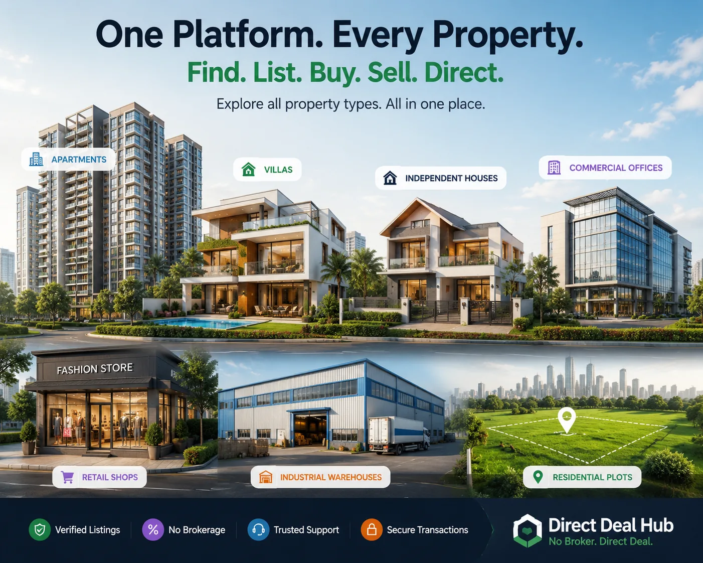 Property categories available on Direct Deal Hub